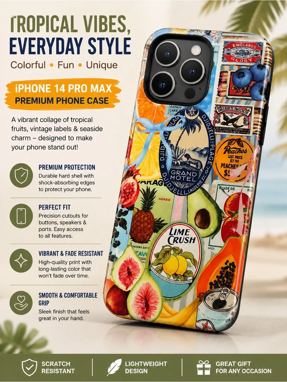 Apple Multicolor Tropical Fruit Collage Phone Case iPhone 14 Pro Max